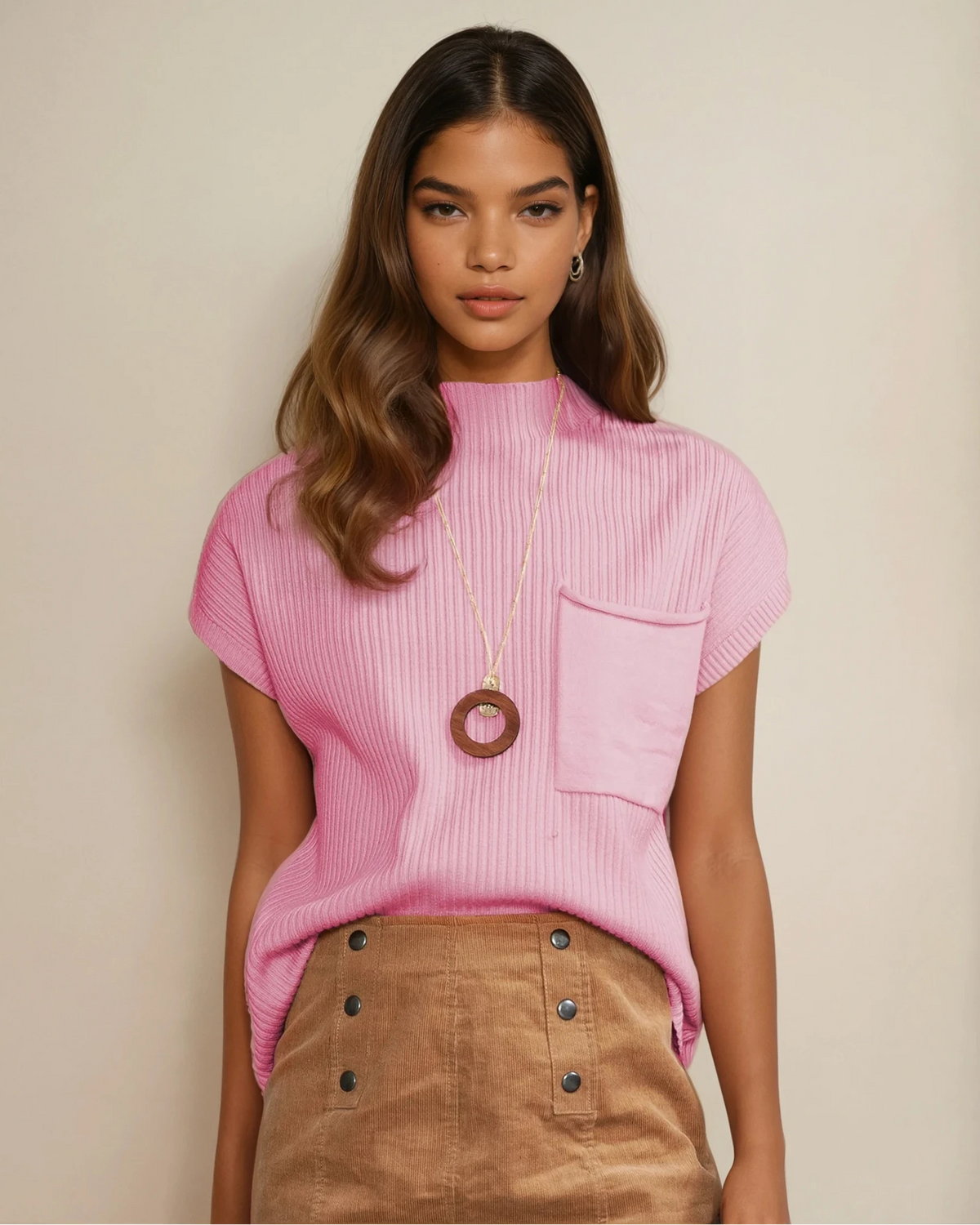 Mya Pocket Ribbed Knit Short Sleeve Sweater in Gray view 30 - Fall Wardrobe Essential - Short Sweater (top)