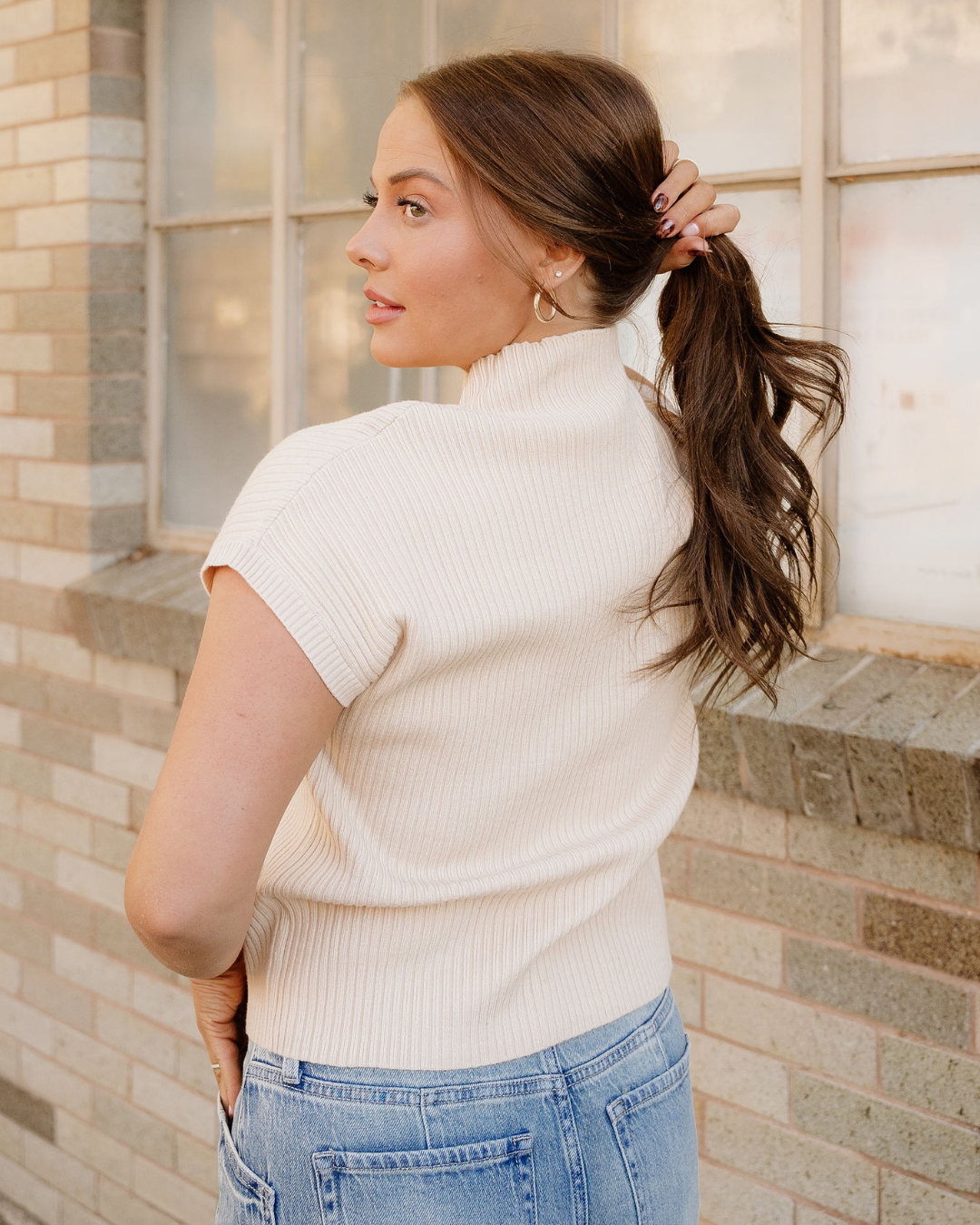 Mya Pocket Ribbed Knit Short Sleeve Sweater in Mineral Red view 4 - Fall Wardrobe Essential - Short Sweater (top)