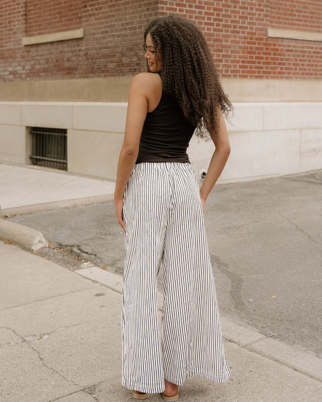 Naeve Stripe Wide Leg Casual Pants in XL view 4 - Navy Striped Pants (bottom)