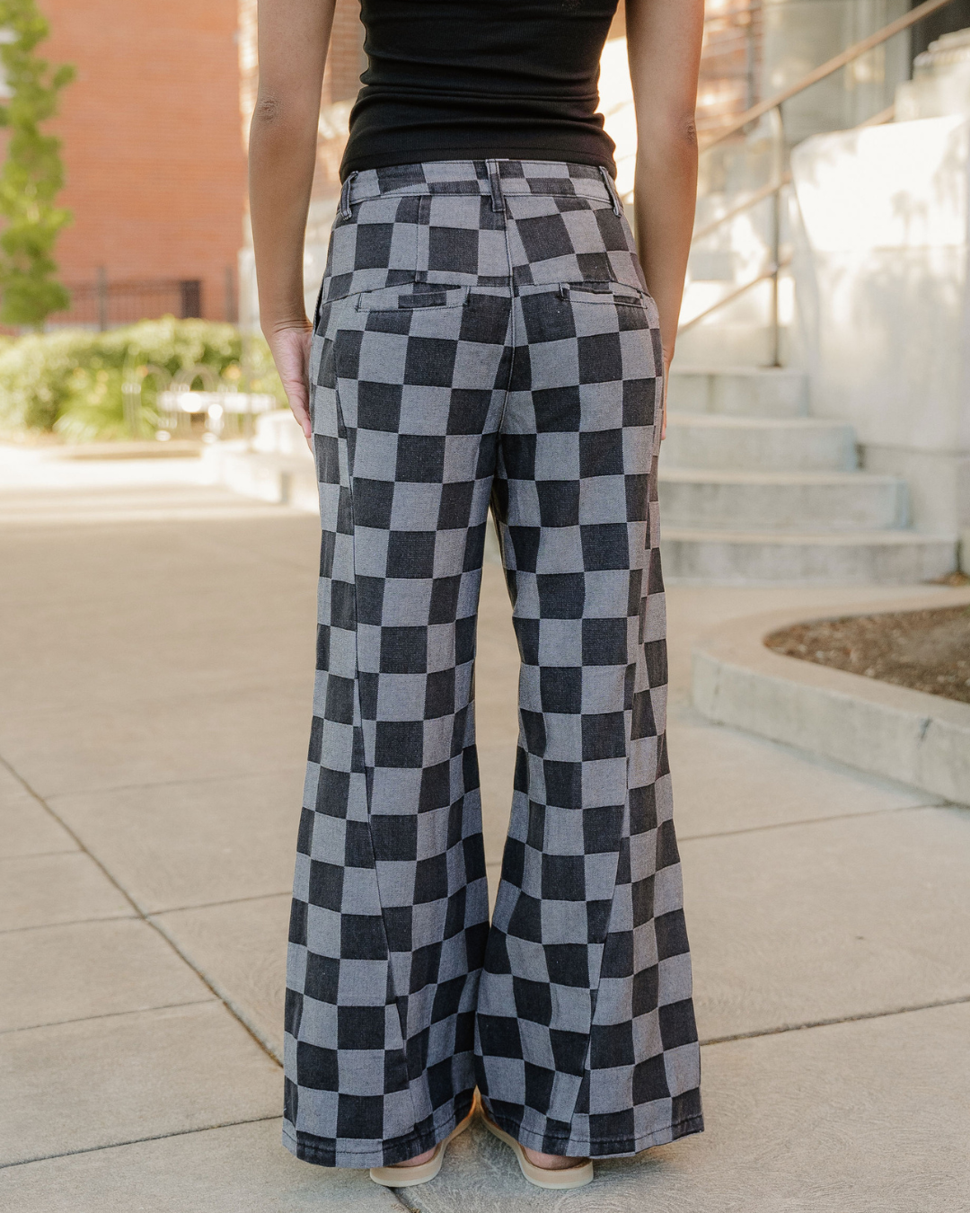 Naomi Checkered Denim Wide Leg Jeans in Dark Grey view 4 (bottom)