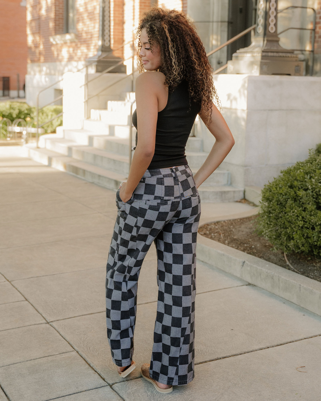 Naomi Checkered Denim Wide Leg Jeans in Dusk Blue view 11 (bottom)
