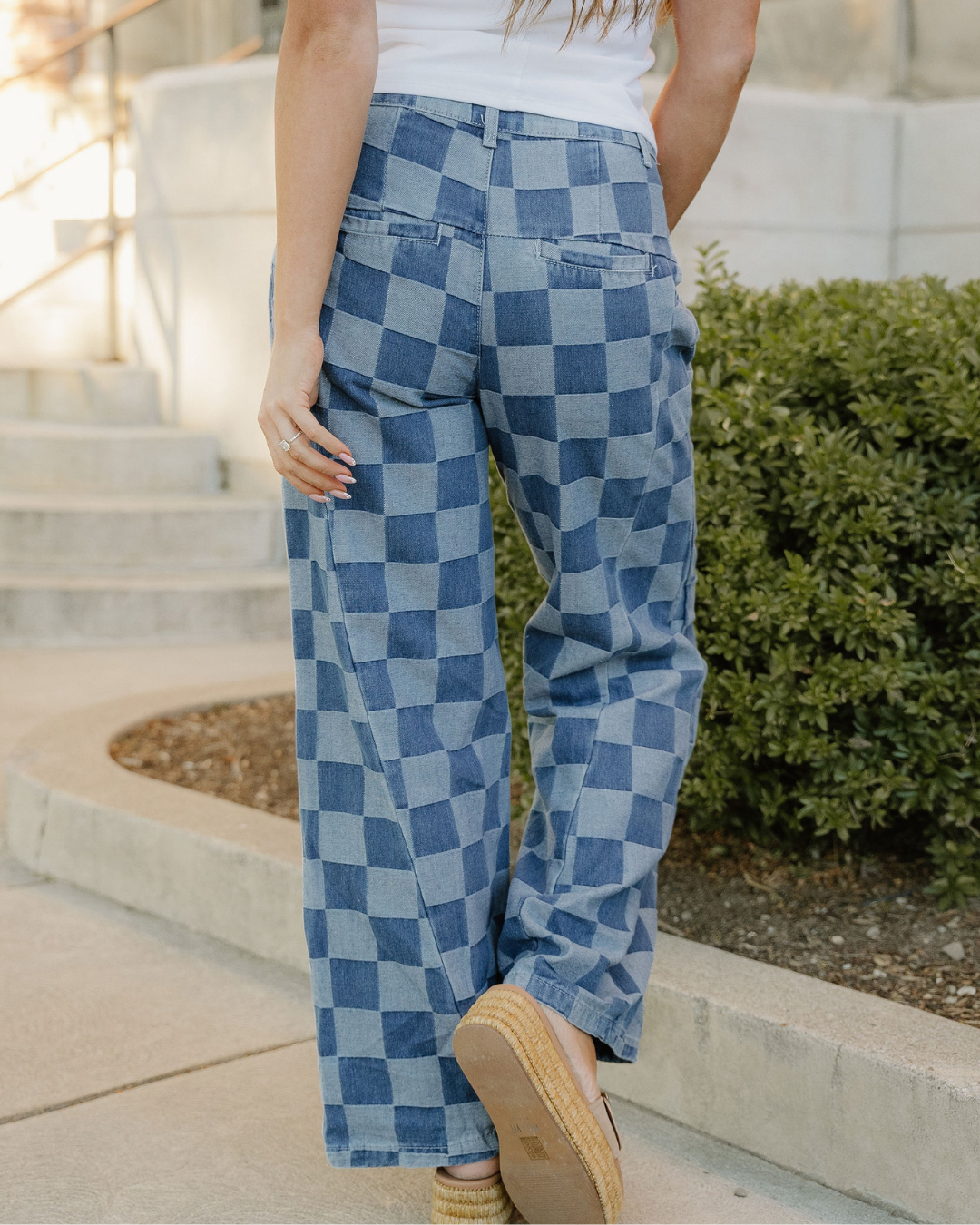 Naomi Checkered Denim Wide Leg Jeans in Dusk Blue view 12 (bottom)