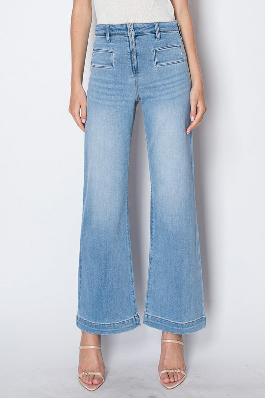 Noemi Eco Friendly Front Pocket Detail High Rise Flare Jeans in 3 (25) view 2 - High-Waisted (bottom)