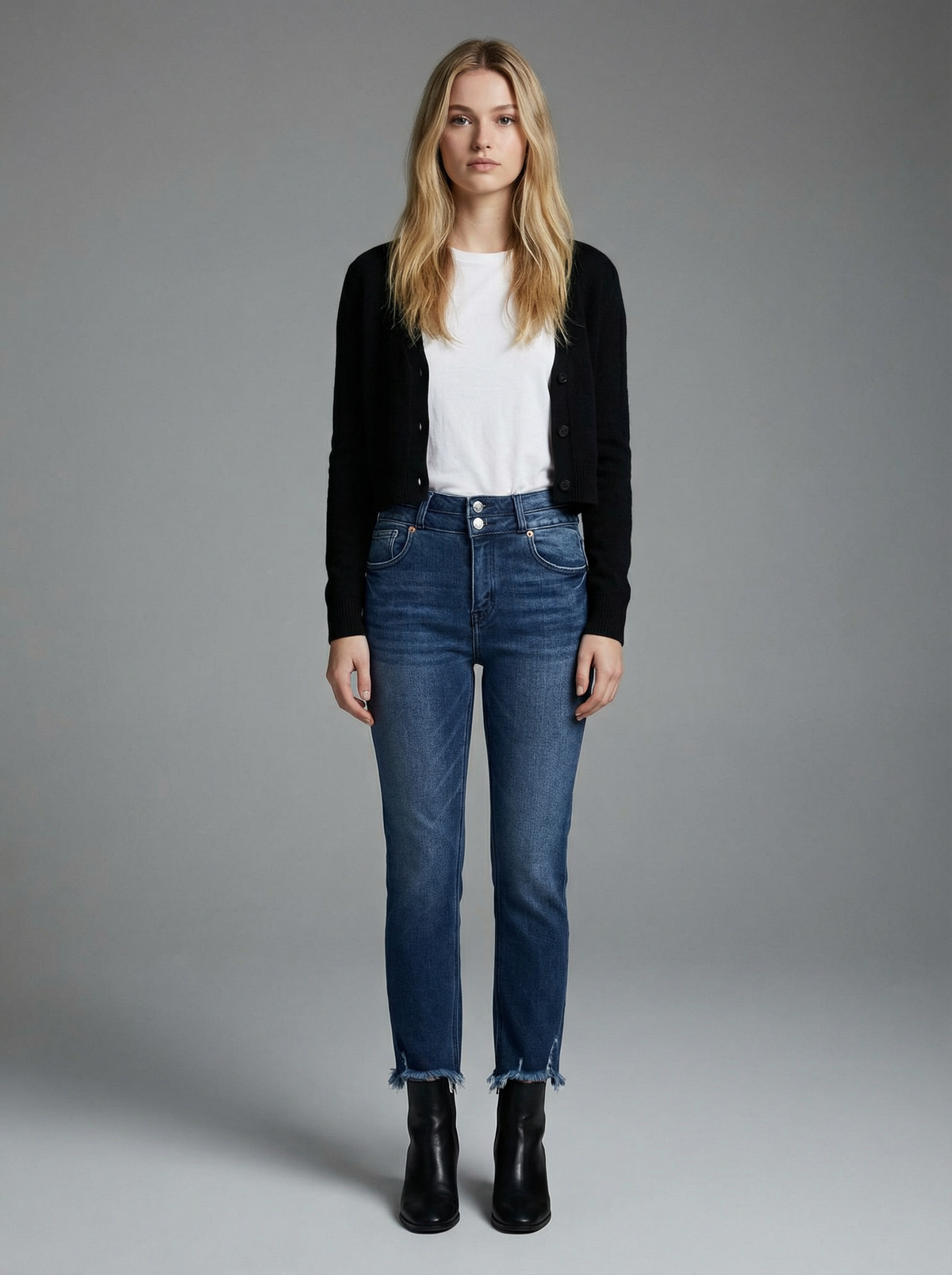 Nova High Rise Stretch Double Waist Band Straight Jeans in 1 (24) - High-Waisted - Nova High Rise Stacked Jeans