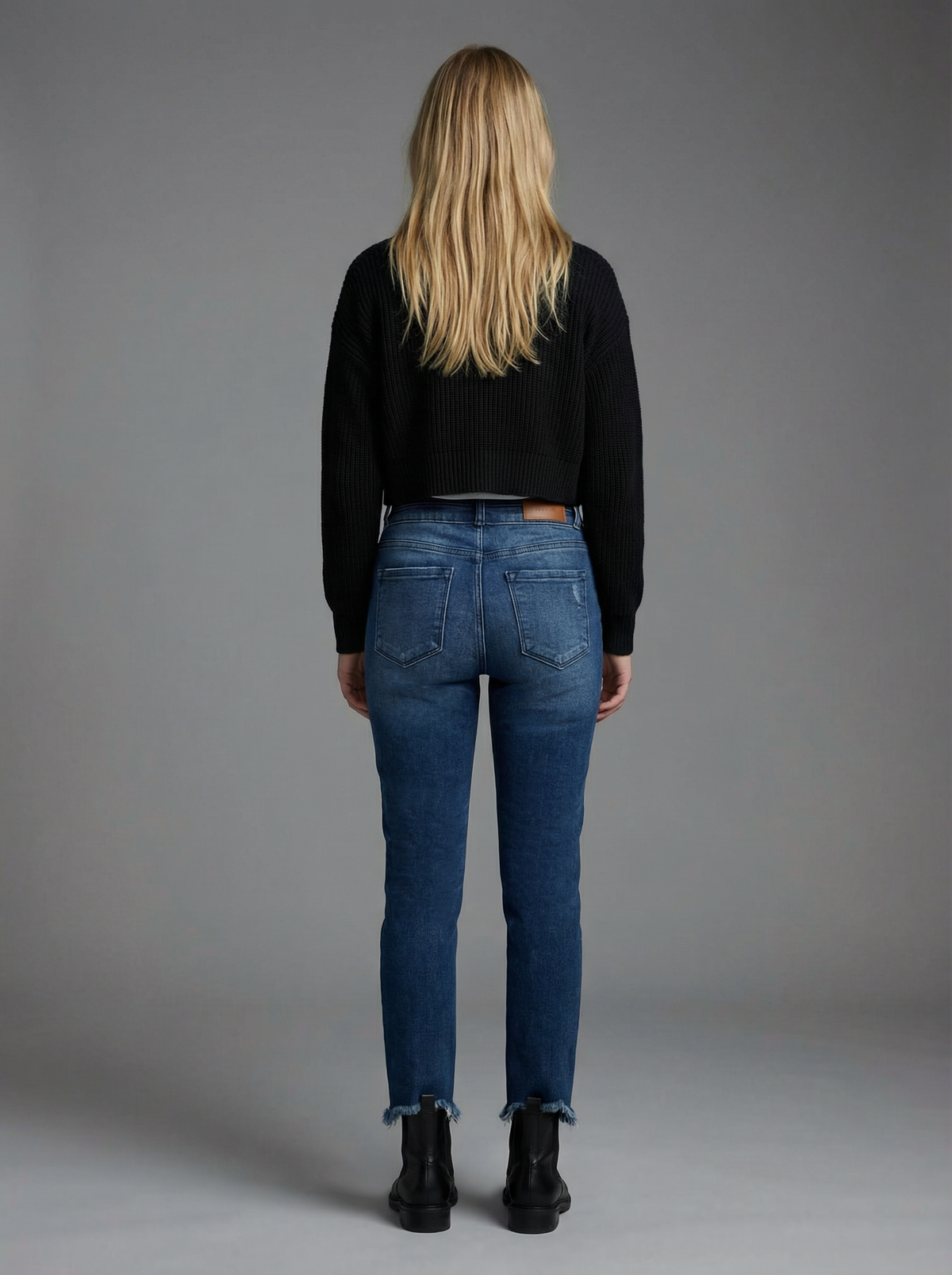 Nova High Rise Stretch Double Waist Band Straight Jeans in 5 (26) view 3 - High-Waisted - Nova High Rise Stacked Jeans