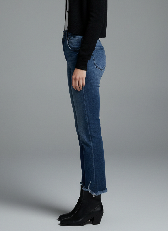Nova High Rise Stretch Double Waist Band Straight Jeans in 9 (28) view 5 - High-Waisted - Nova High Rise Stacked Jeans