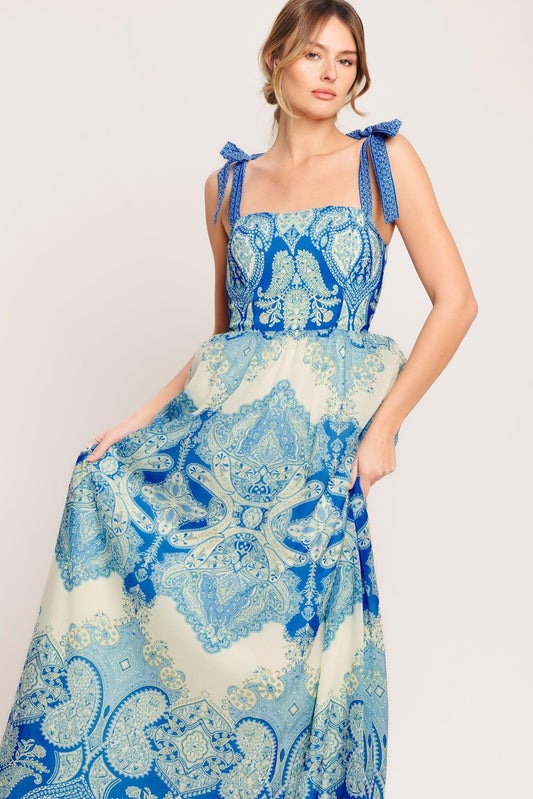 Ocean Tapestry Woven Maxi Dress in IVORY BLUE view 2 - Farm Rio Women'S Ocean Tapestry Maxi Dress