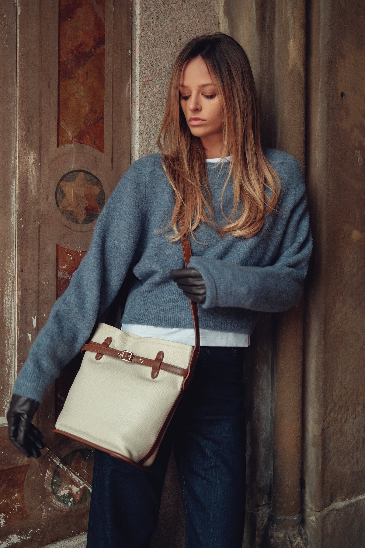Odette Bucket Bag with Wallet in Beige view 2 - Oroton Odette Bucket Bag