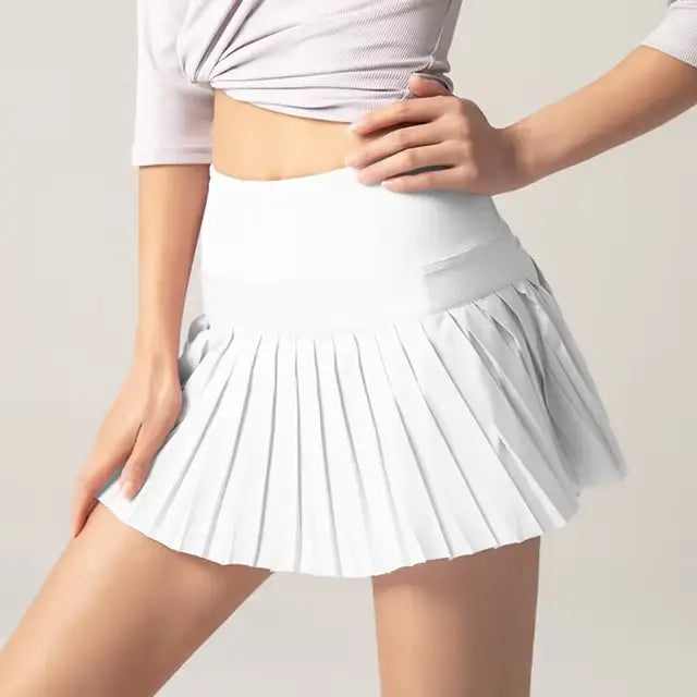 Onyx Flow Pleated Athletic Skirt – Built-in Shorts & Pockets in Black view 4 - Pockets Skirt (bottom)
