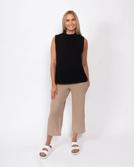 Organic Cotton Gauze Cropped Pant in Taupe view 2 - Organic Cotton Pants (bottom)