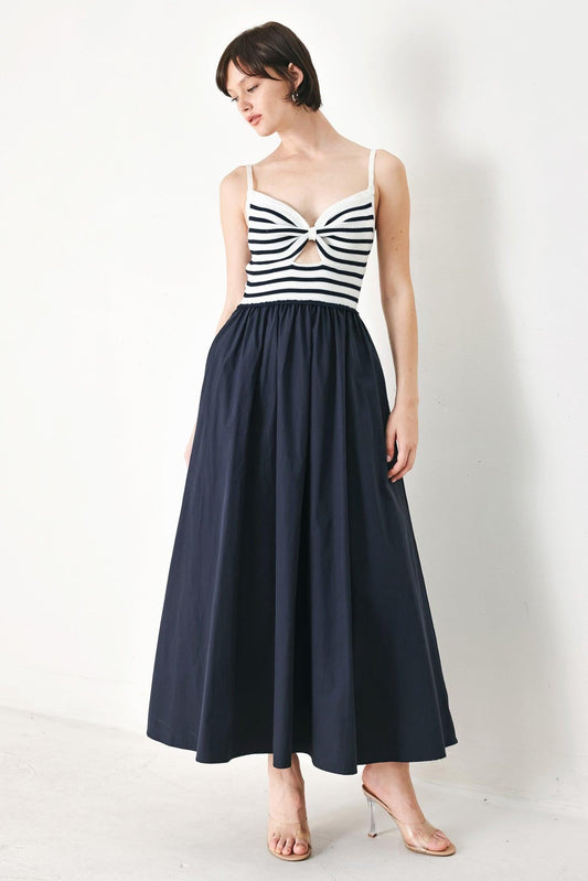 Paris Stripe Cutout Midi Dress in NAVY MULTI view 2