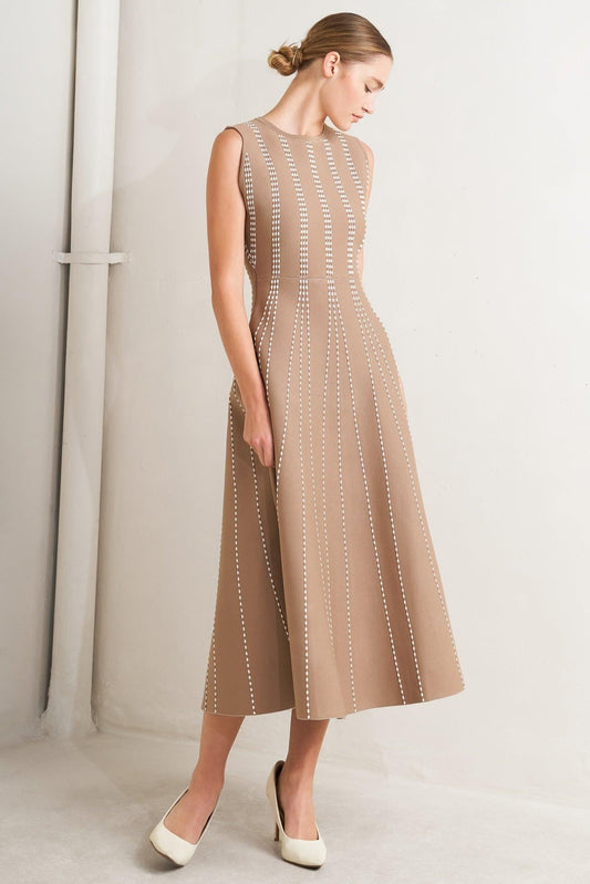 Perfectly Poised Jacquard Sweater Midi Dress in MOCHA/WHITE view 2 - Perfectly Sweatshirt