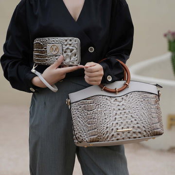 Phoebe Tote Bag and Wallet Set in Croco Cognac view 2 (one-piece)