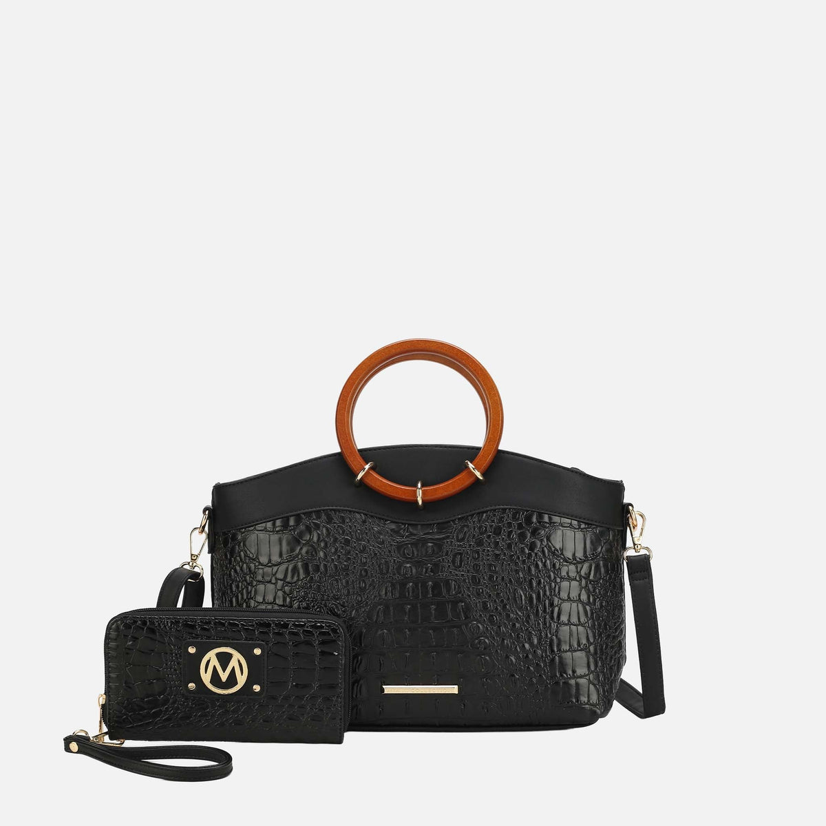 Phoebe Tote Bag and Wallet Set in Croco Taupe view 5 (one-piece)