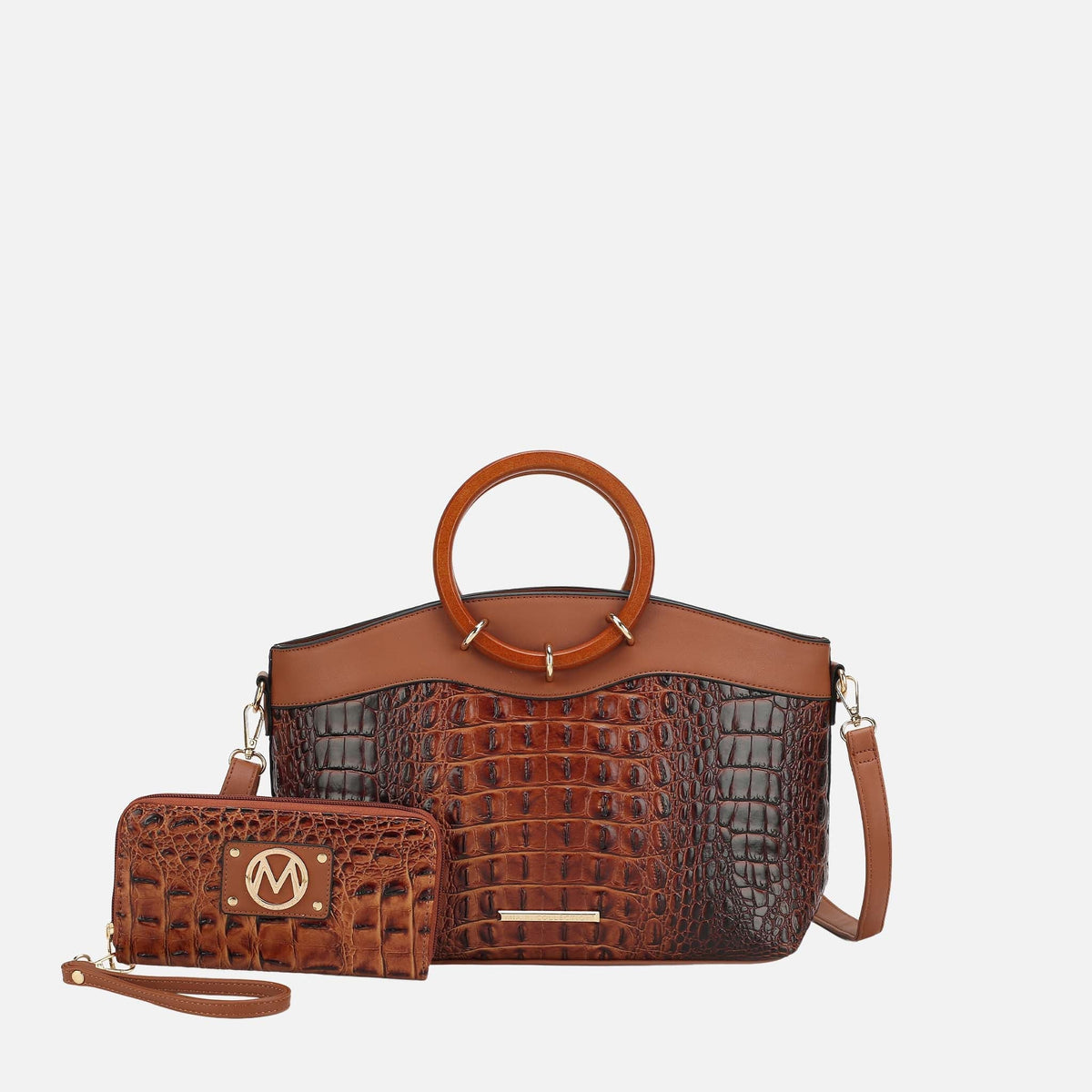 Phoebe Tote Bag and Wallet Set in Croco Yellow view 6 (one-piece)