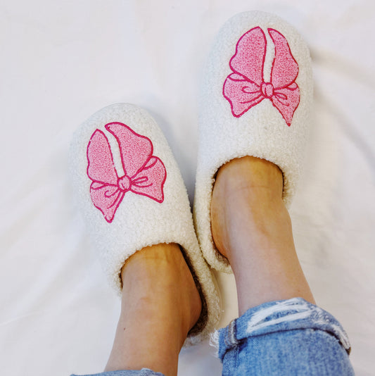 Pink Lounge Bow Cozy Slippers in M/L view 2 - Pink House Slippers (piece)