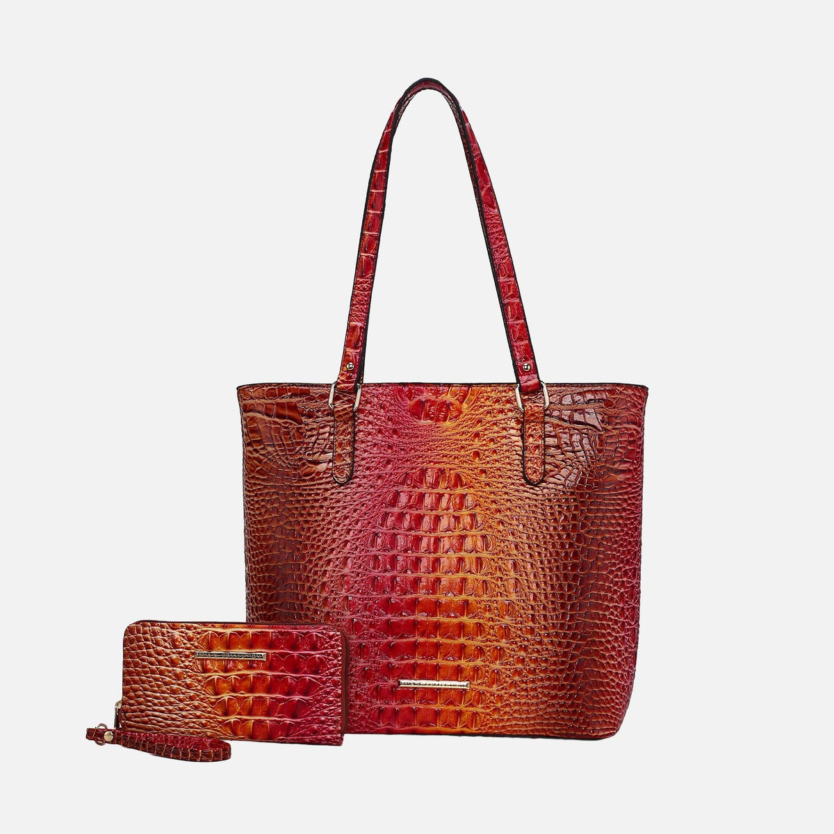 Piper Gradient Croc Tote Bag and Set in Croc Brown - Set Tote (one-piece)