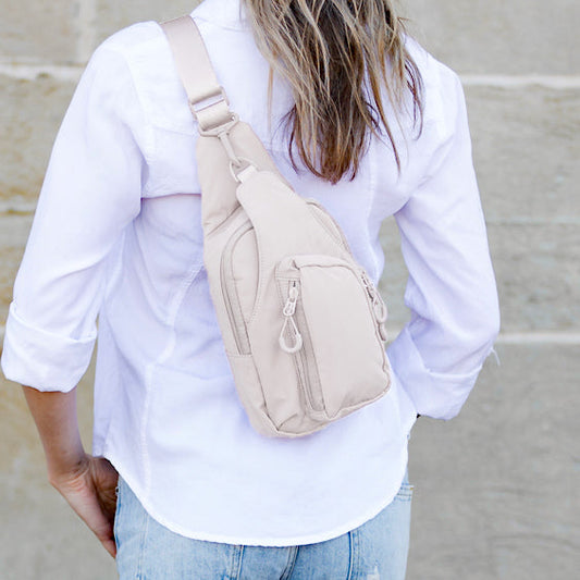 Pippa Reversible Nylon Sling Bag in Almond view 2
