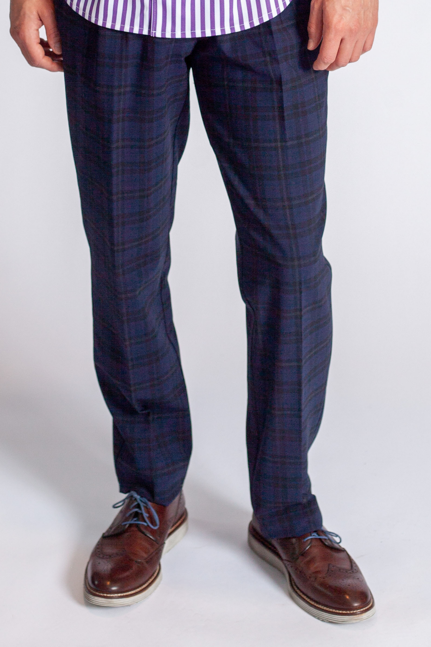 pleated wool trouser Pleated Wool Trouser Pants - Navy Plaid view 3 (bottom) - shop at us.meeeshop
