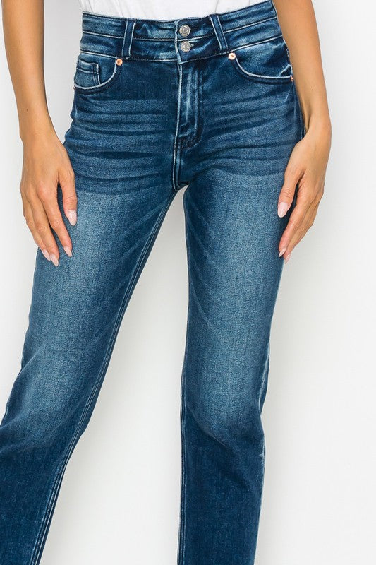 Plus High Rise Stretch Double Waist Band Straight Jeans view 5 - High-Waisted - Plus Jeans High Waisted (bottom)