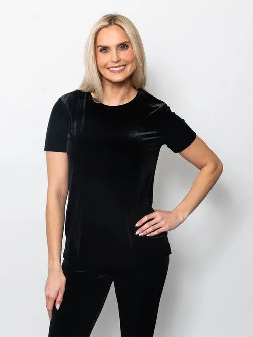 Plushtech Velvet Short Sleeve Tee in Black - Plush Velvet Shirt (top)