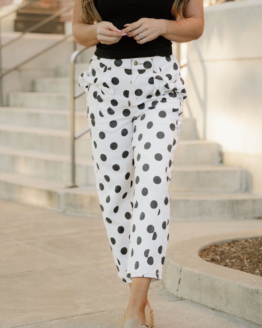 Polka Dot Bow Detail Pocketed Barrel Jeans in 10 view 4 - Pol Jeans (bottom)