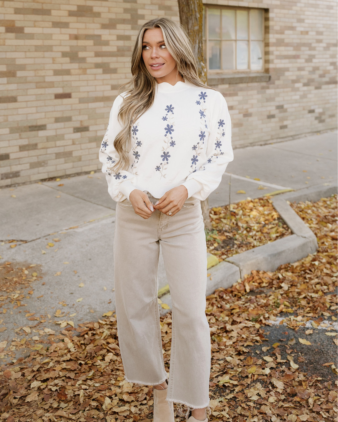 Polly Floral Embroidered Scallop Hem Cropped Sweater view 7 - Pol Floral Sweater (top)