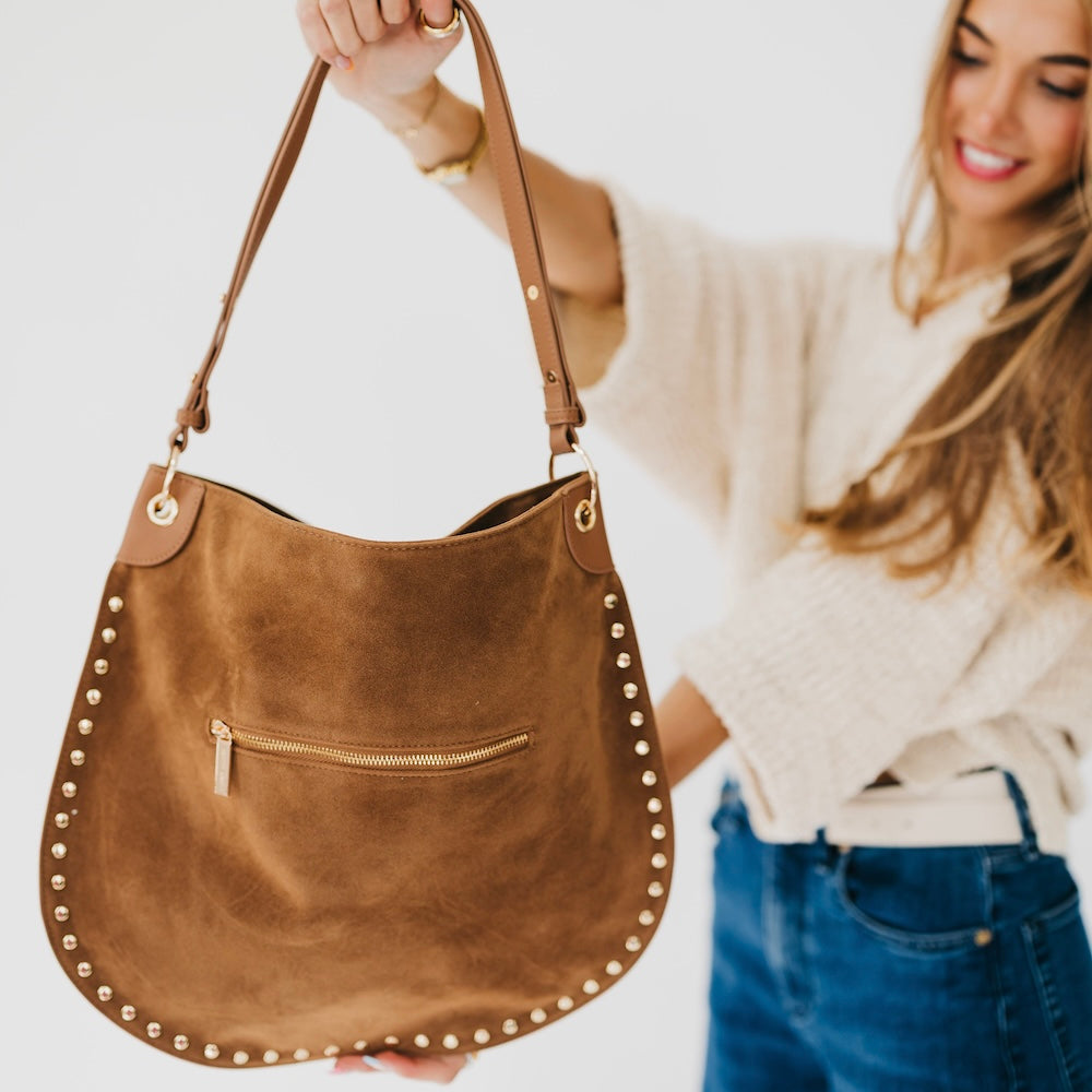 Pretty Simple Rosalie Rivet Suede Hobo Bag view 12