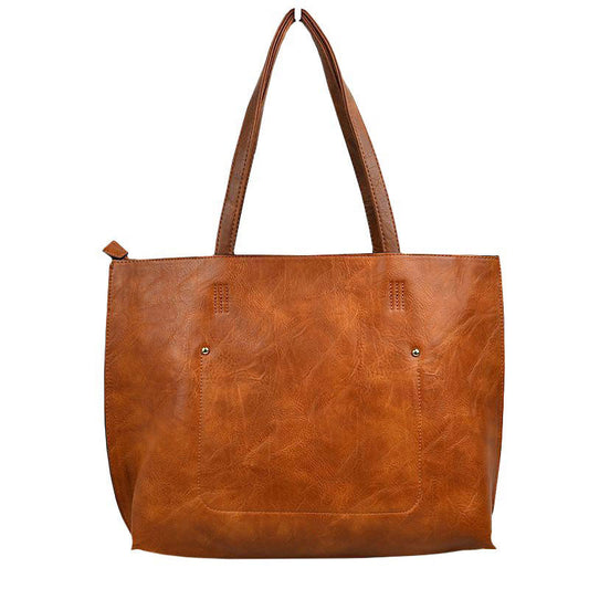Pu Vegan Leather 2 in 1 Tote Crossbody Handbag in Brown view 2 - Vegan Leather Tote Bag