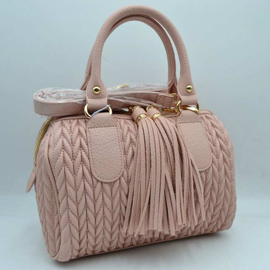 Quilted Chevron Satchel Handbag | Textured Top-handle Crossbody Purse in Blush view 2 - Quilted Chevron Bag