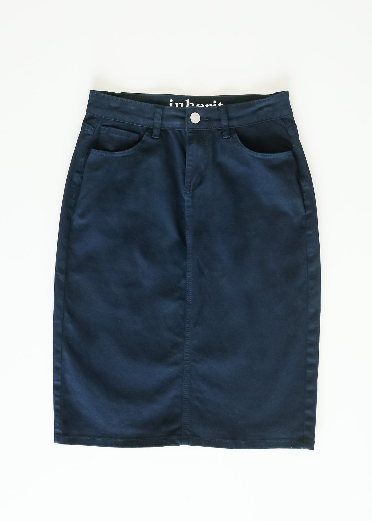 Remi Navy Denim Midi Skirt in 29" view 19 (dress)