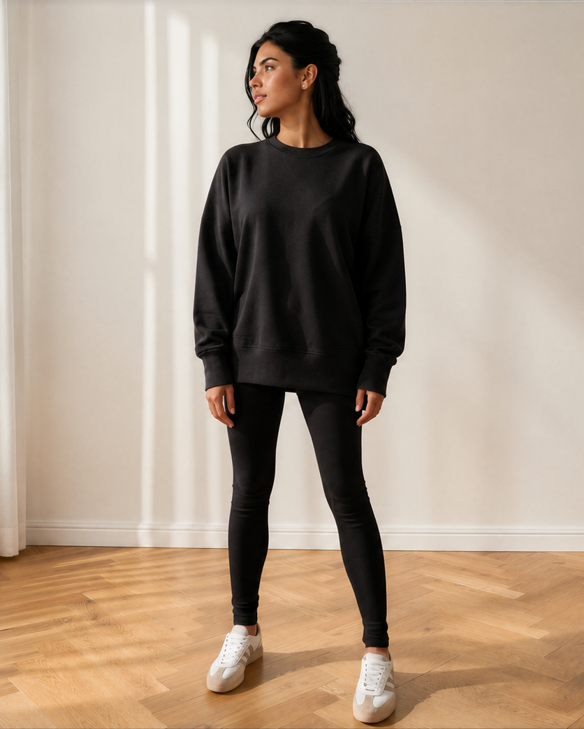 Remi Oversize Slit Sweatshirt Ribbed Leggings 2pcs Set in Black view 14 - Remi Over The Knee Boots (top)