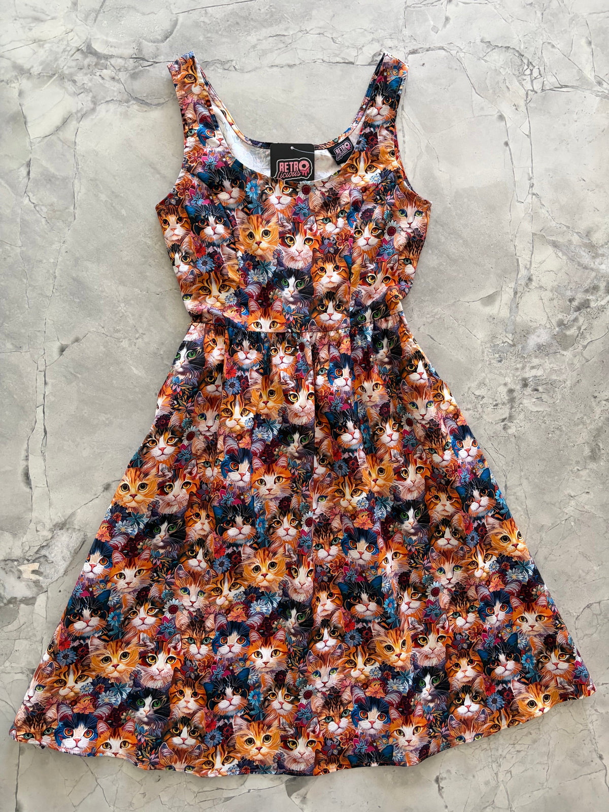Retrolicious Cats & Flowers Fit & Flare Dress in M view 3