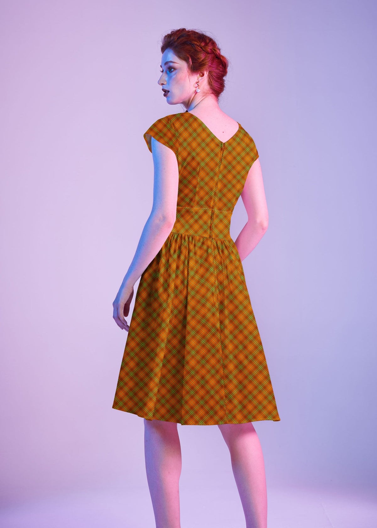 Retrolicious Orange Plaid Greta Dress in L view 4