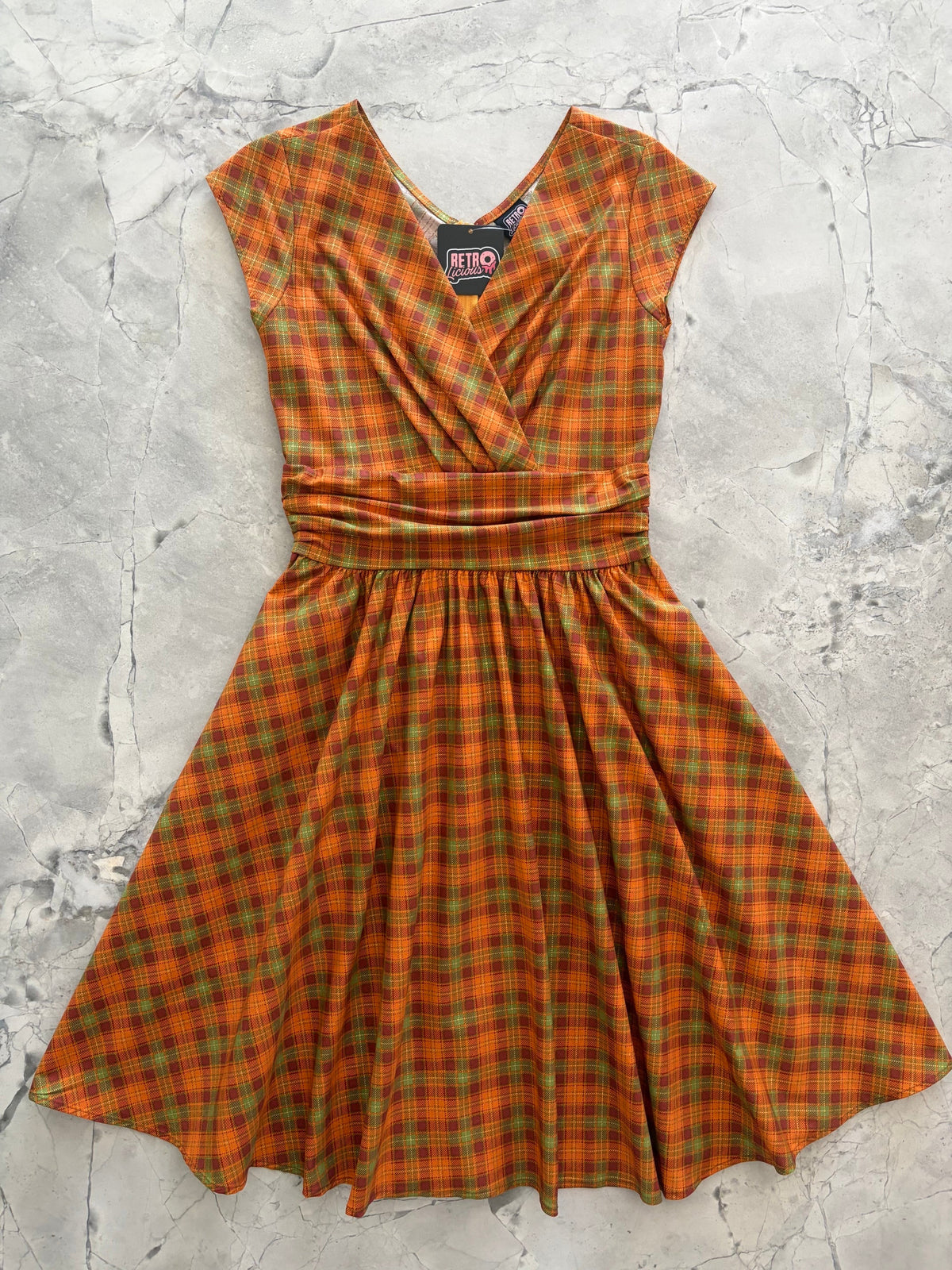 Retrolicious Orange Plaid Greta Dress in XL view 5