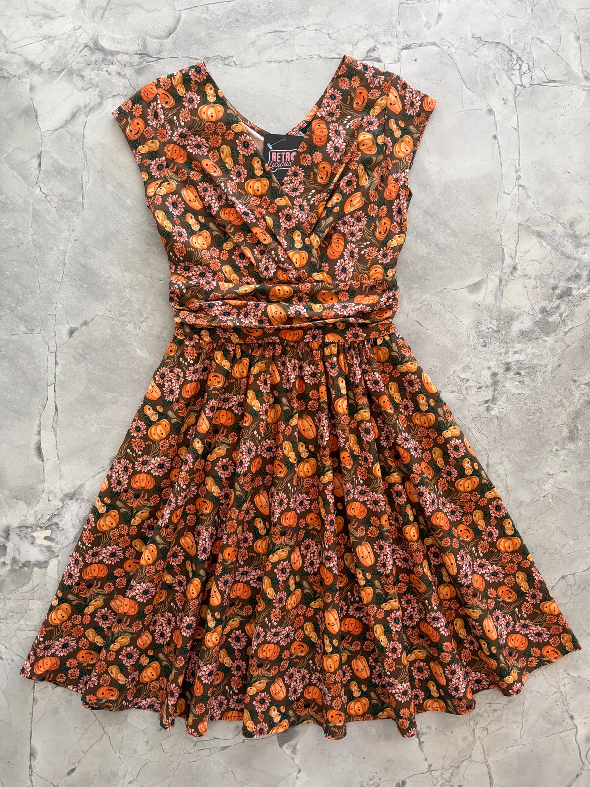 Retrolicious Pumpkins & Flowers Greta Dress in XL view 5 - Retrolicious Pumpkin Dress