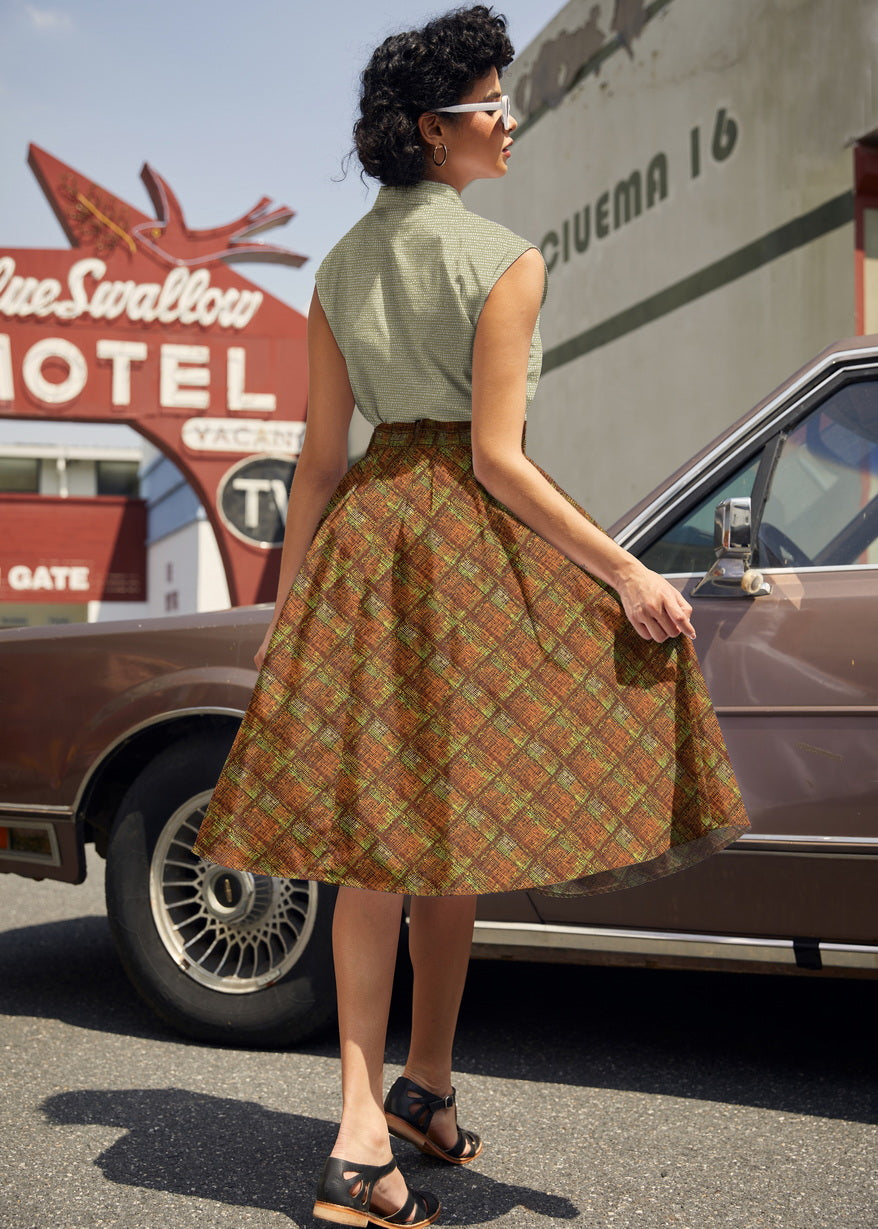 Retrolicious Rust Plaid Doris Skirt in 1X view 5 - Rust Pleated Skirt