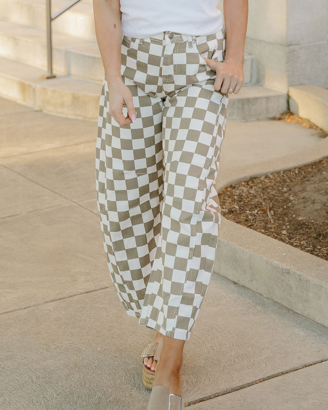 Riley Checkered Print Denim Barrel Pants in 10 view 4 (bottom)
