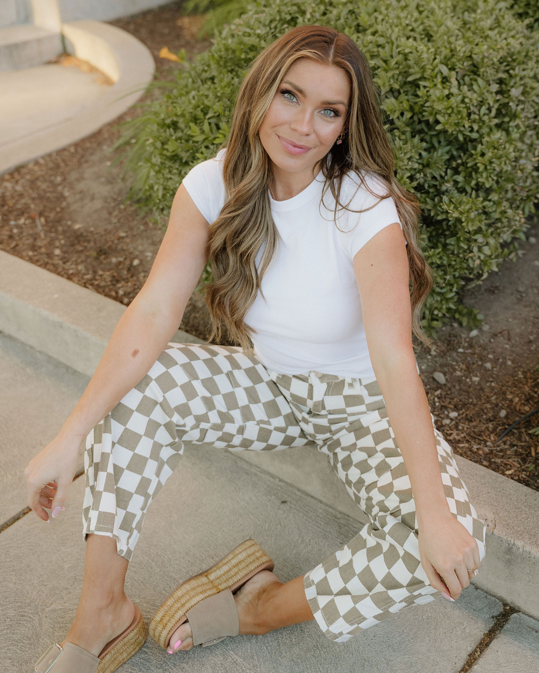 Riley Checkered Print Denim Barrel Pants in 12 view 5 (bottom)