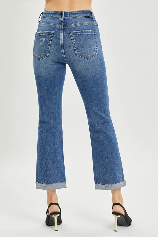 Risen Full Size Button Fly Cropped Bootcut Jeans in Dark view 2 (bottom)
