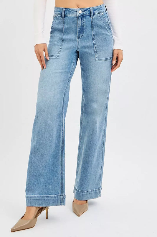 Risen Full Size High Rise Straight Leg Jeans with Front Pockets plus Size in MEDIUM view 2 - High-Waisted - Plus Jeans