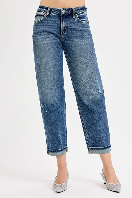 Risen Full Size Low Rise Crop Boyfriend Jeans plus Size in DARK view 2 - Curvy Fit - Plus Jeans (bottom)