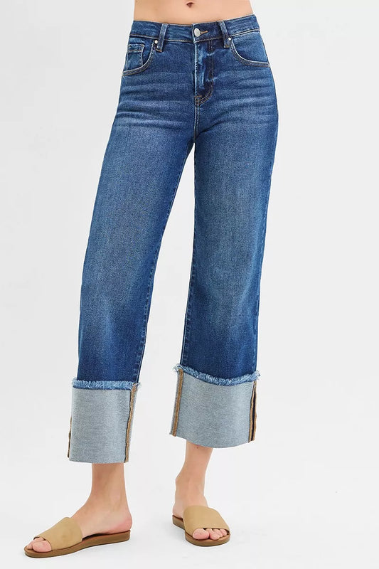 Risen Full Size Mid Rise Crop Wide Wide Cuffed Jeans plus Size in DARK view 2 - Curvy Fit - Plus Jeans (bottom)