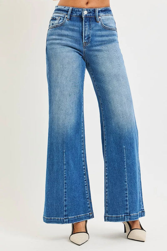 Risen Full Size Mid Rise Wide Leg Jeans with Flared Look plus Size in MEDIUM view 2 - Curvy Fit - Plus Jeans (bottom)