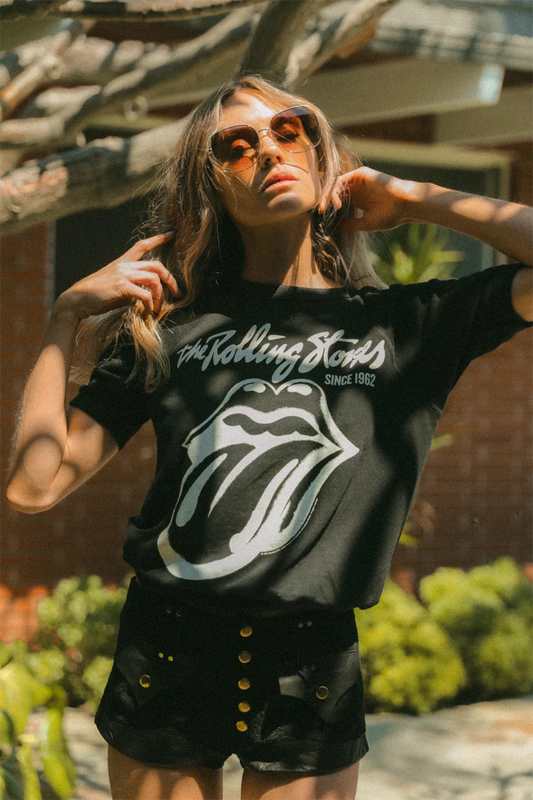 Rolling Stones Black Raglan Tee in Black view 2 - Rolling Stones Tee Shirts (top)