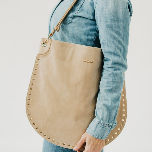 Rosalie Rivet Suede Hobo Bag in Oat view 2