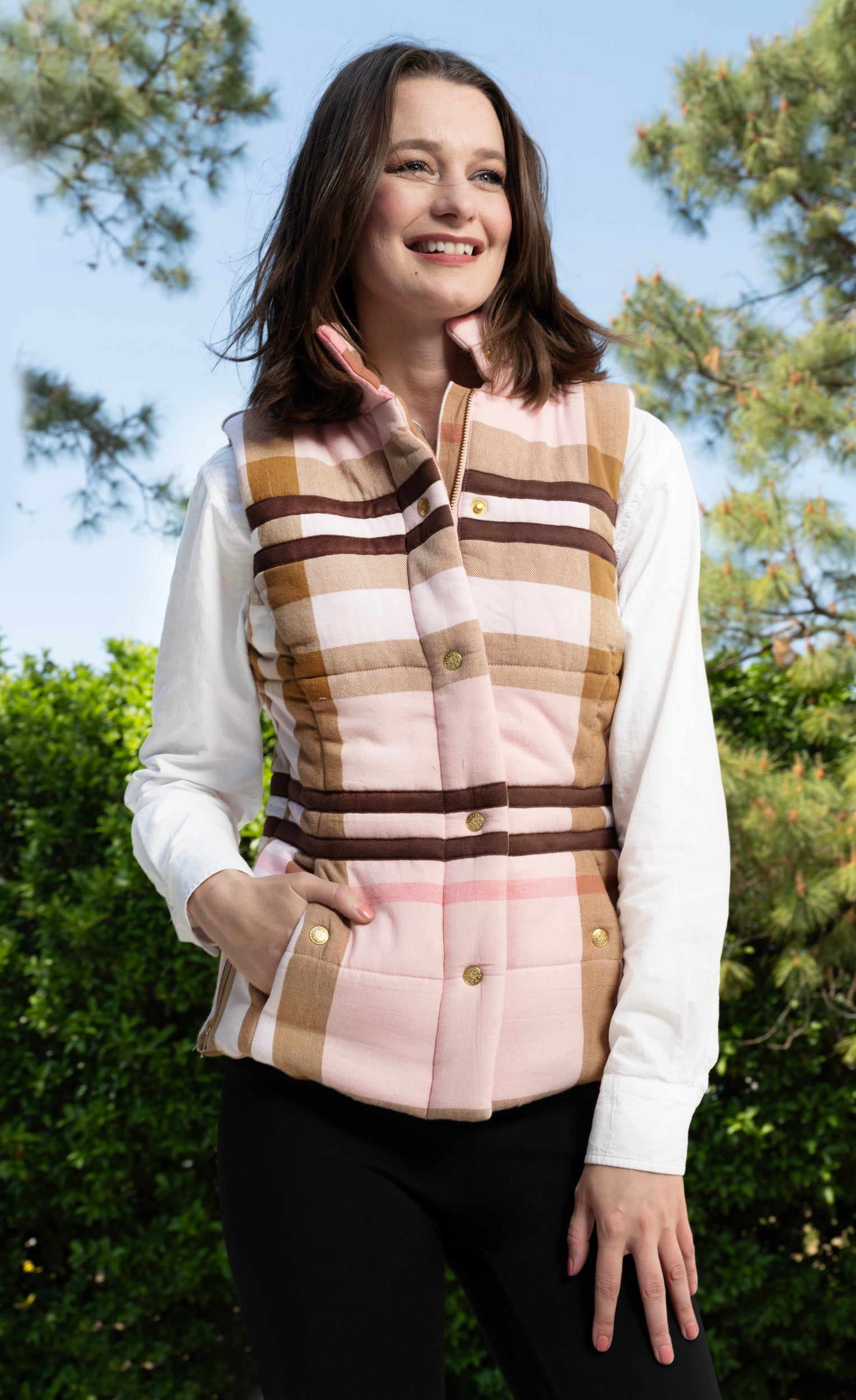 Rosey Vest Pink Chocolate Yarn-dyed Plaid | Free US Shipping | us