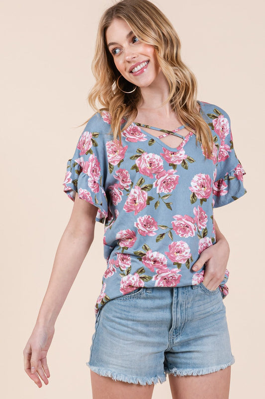 Ruffle Sleeve Light Sweater in Pink view 2 (top)