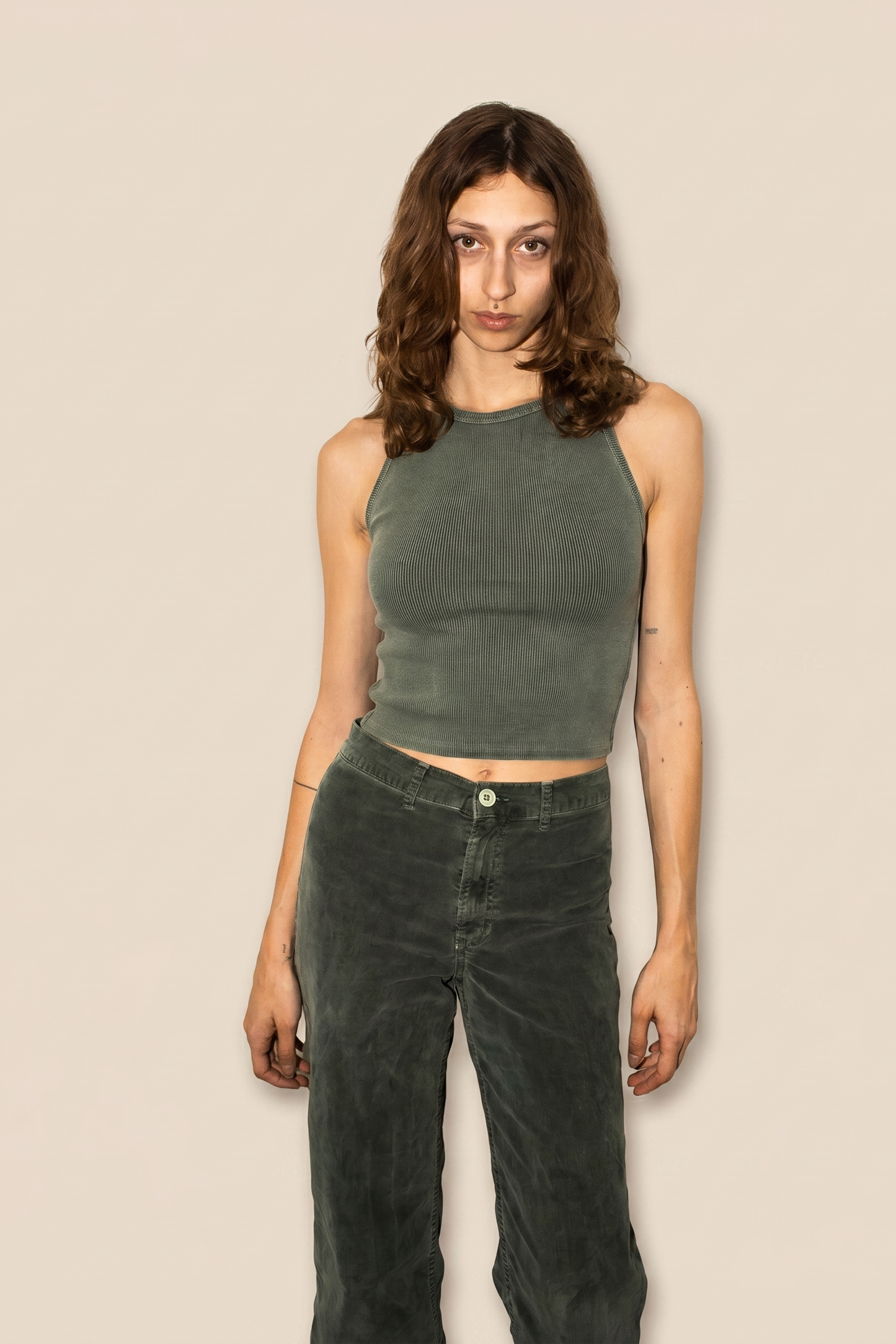 Sage Rib Tank - Olive in M view 3 - Sage Olives (top)
