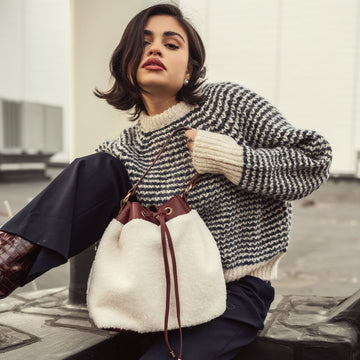 Saryn Faux Fur Bucket Bag and Set in Brown view 2 - Farryn Crossbody Bag (one-piece)